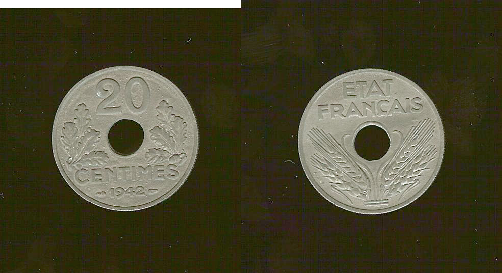 20 centimes French state 1942 Unc